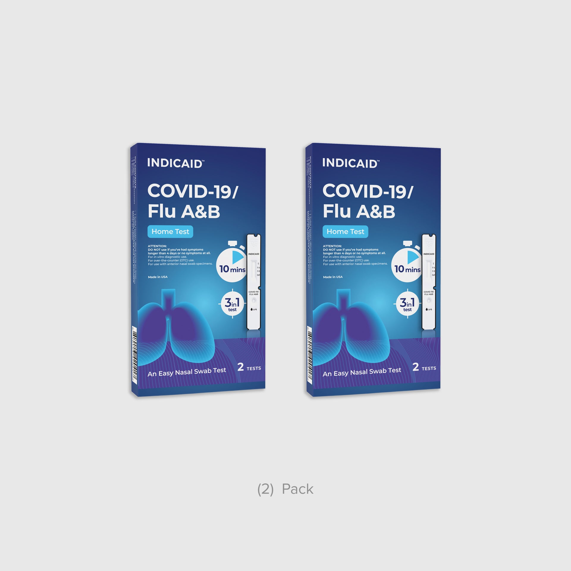 INDICAID® Rapid COVID 19 + Flu A&B At Home Antigen Test Kit