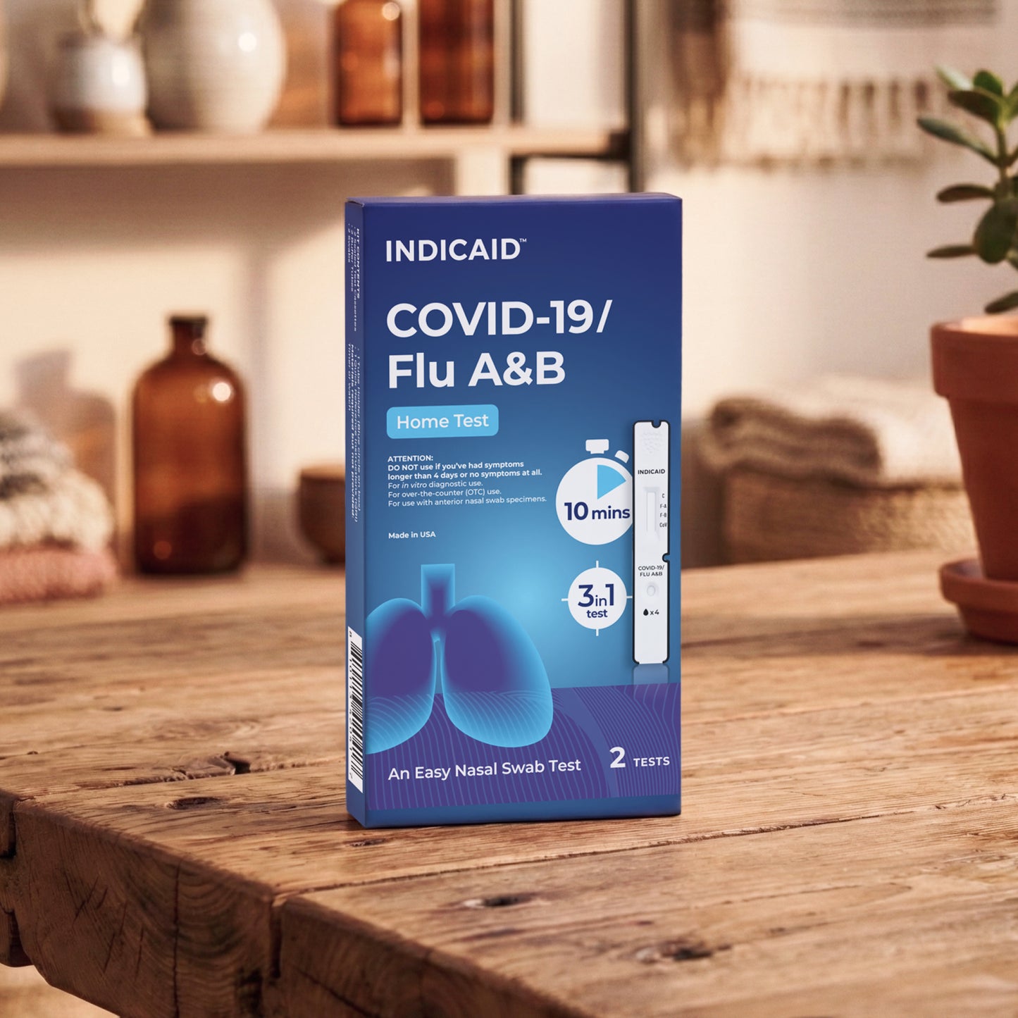 INDICAID® Rapid COVID-19 + Flu A&B At-Home Antigen Test Kit (OTC)